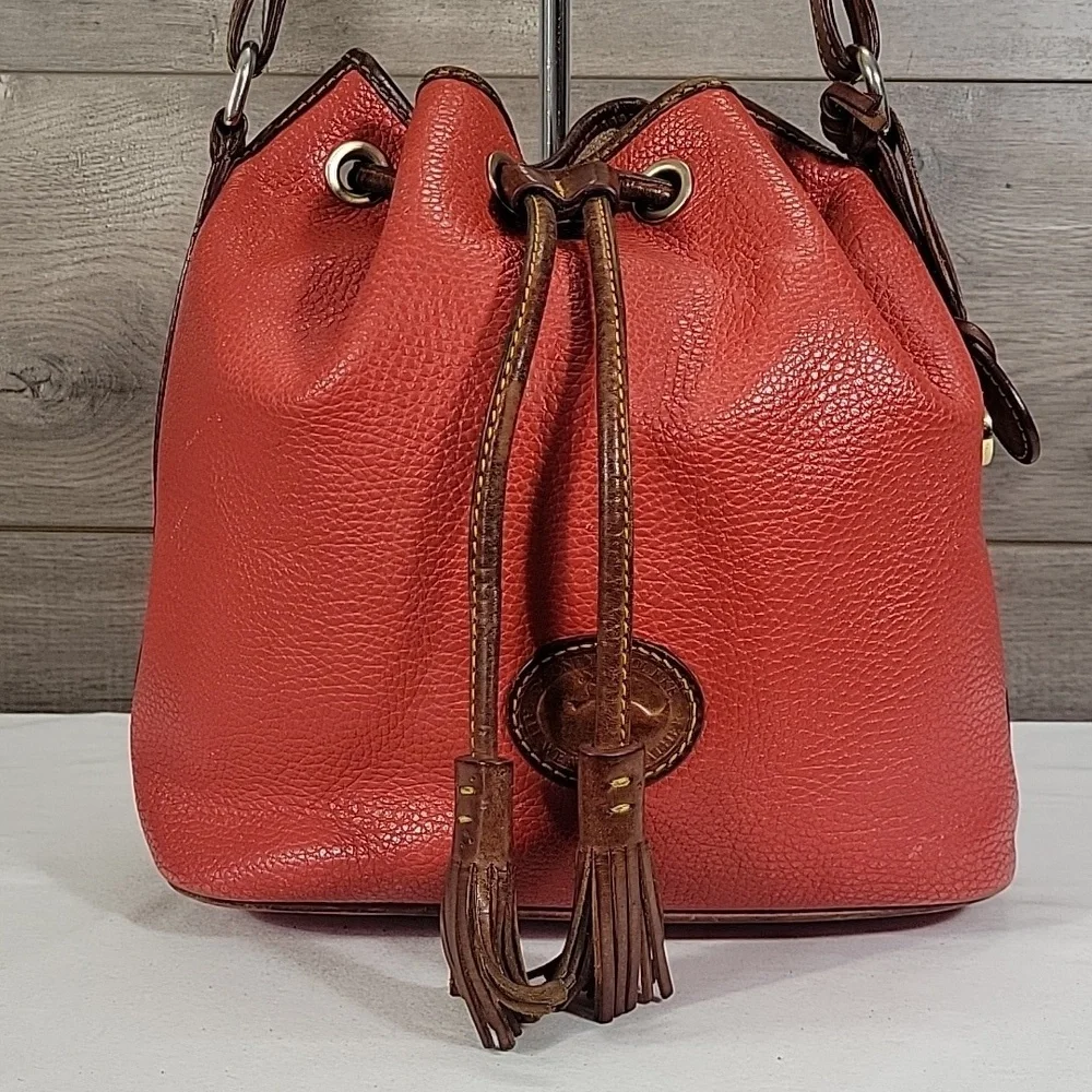 Vintage Dooney & Bourke Red Pebble Leather Drawstring Shoulder Bag